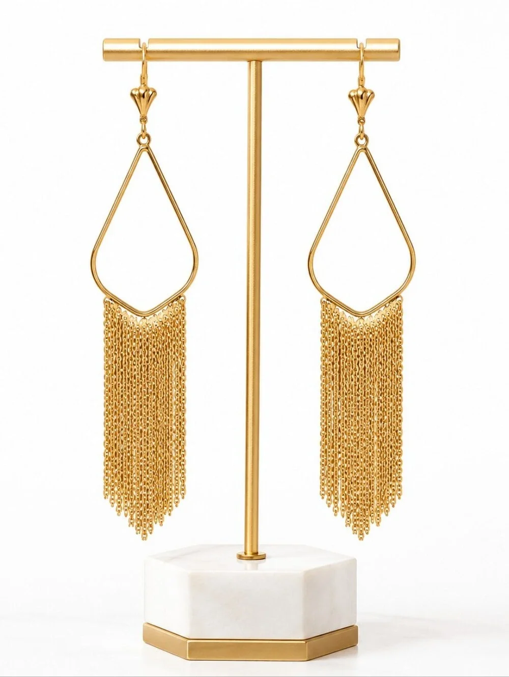 Gold Teardrop Chain Fringe Earrings | Statement Dangle | 3